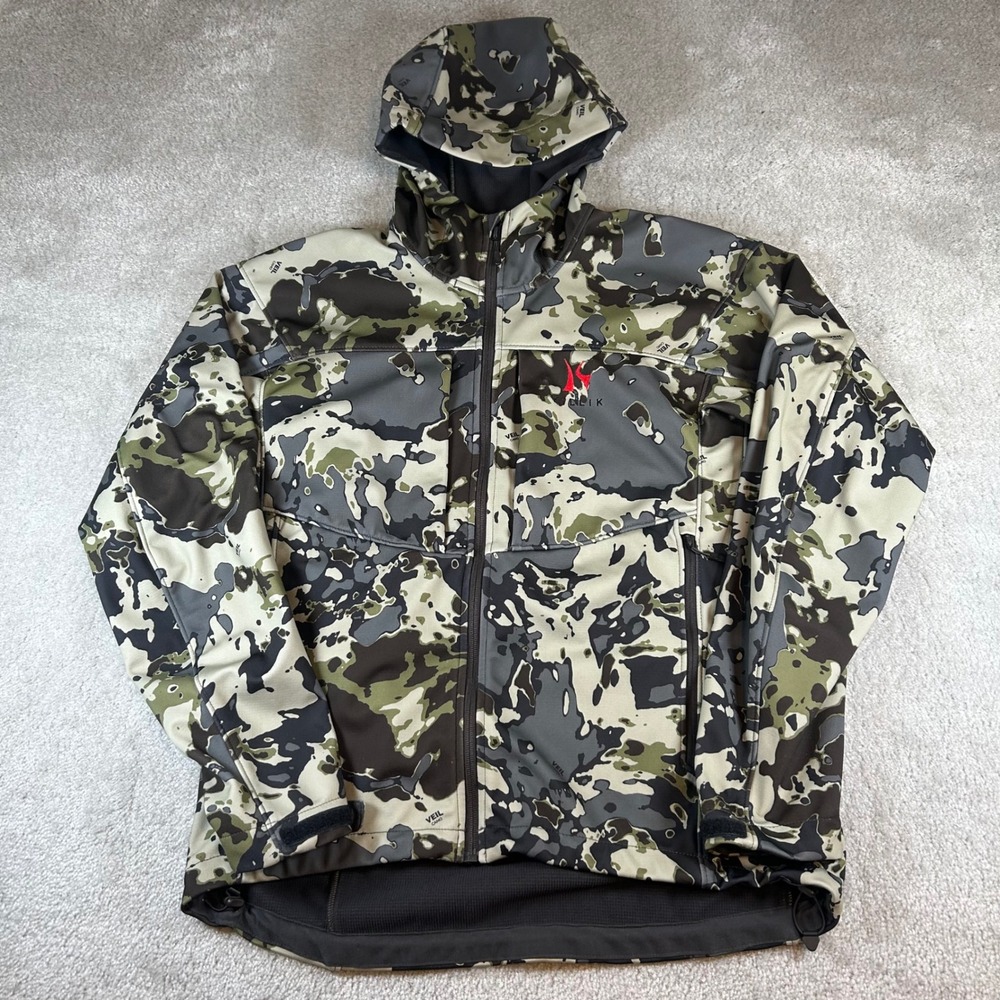 Killik Softshell Jacket Mens Large Veil Camo Hooded Hunting Tactical Full Zip